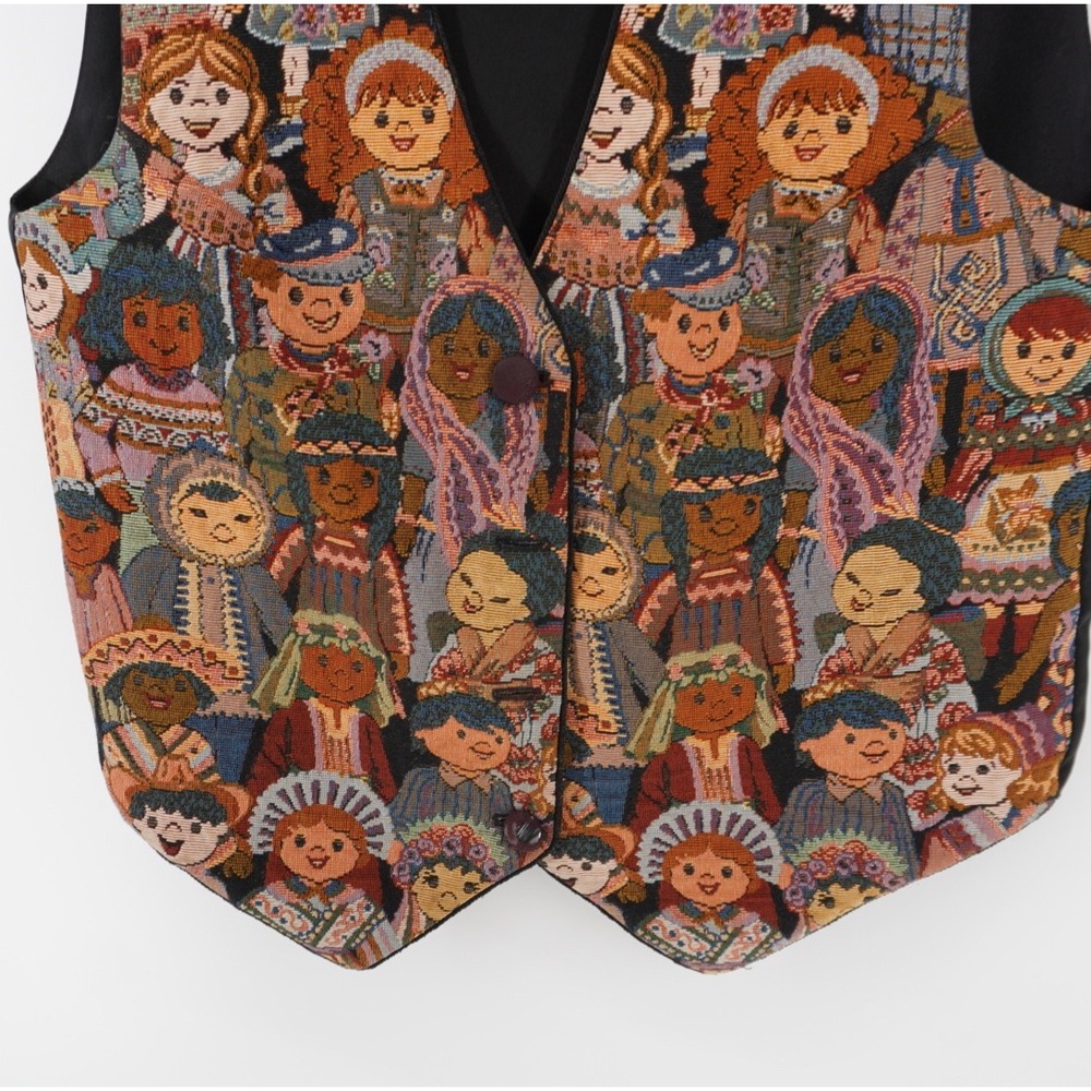 Vintage Reversible Tapestry Vest Children of the World Multicultural Teacher - Picture 5 of 11